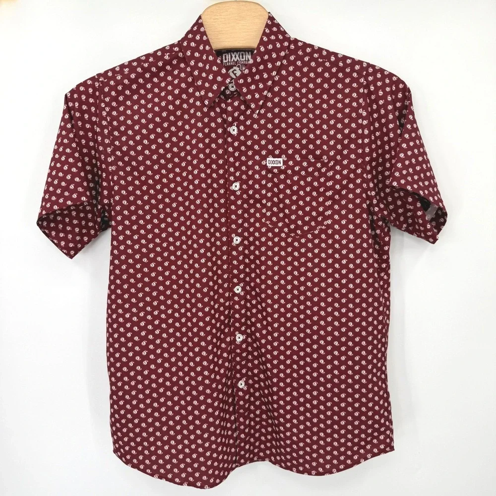 Dixxon Flannel Co Shirt Mens L Burgundy F Bomb D-Lite Short Sleeve Button Down